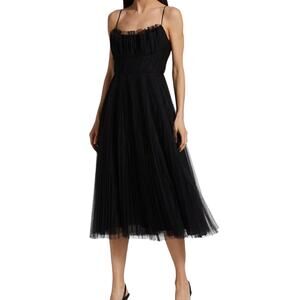 ML Monique Lhuillier pleated tulle a line midi dress black size 10
